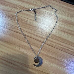 Silver Crescent Moon Daughter Pendant Necklace